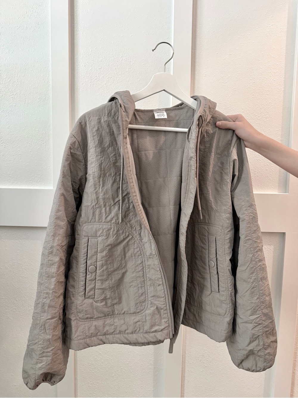 Avia Quilted Hooded Puffer Jacket in Taupe